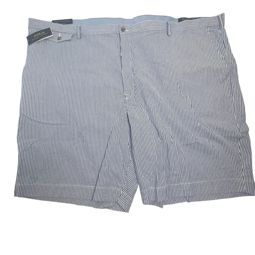 Polo Ralph Lauren Men's Big 54B Classic Fit Seersucker Shorts Blue White Stripe